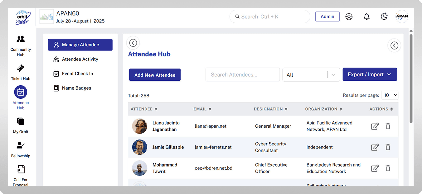 New Manage Attendees — ORBIT Solutions